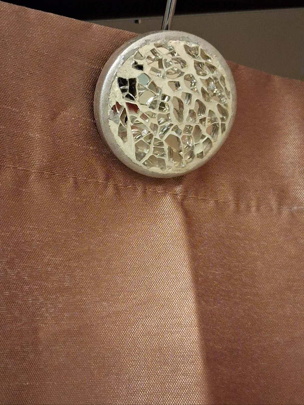Silk-Look Shower Curtain in Warm Bronze With Mosaic Hooks